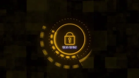 Glowing Yellow Padlock Icon with Text Your Data Your Privacy on Dark animat.. Stock Footage 321454216
