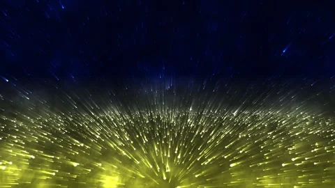 Glowing yellow particles exploding in dark blue space Video stock 332272311