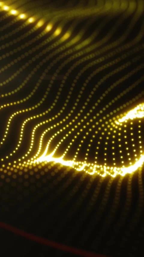 Glowing yellow particles form parallel flowing waves with bright golden cre.. Stock Footage 344951386