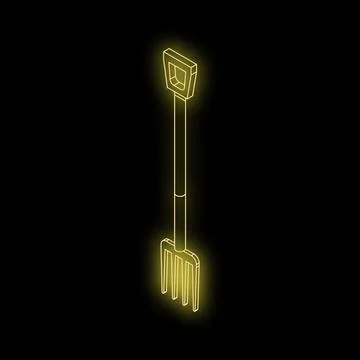 Glowing yellow pitchfork isometrically projected on black background Stock Illustration
