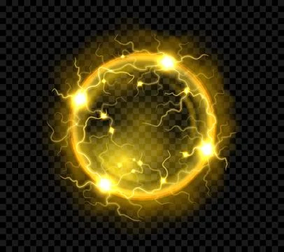 Glowing yellow plasma sphere of raw electric power Stock Illustration