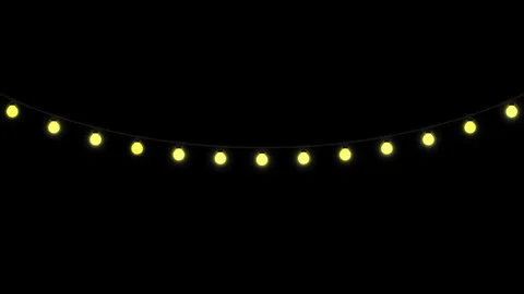 Glowing yellow single hanging string lights seamless loop animation. Stock Footage 332680797