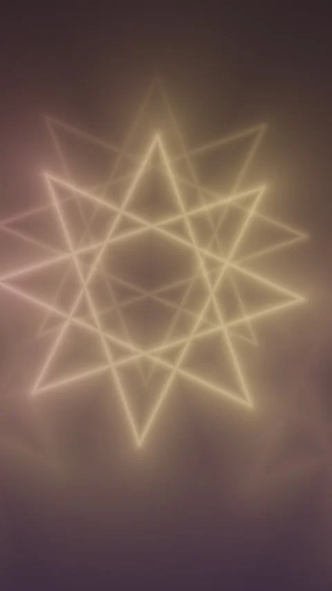 Glowing yellow star rotates within hexagon against purple gradient Stock Footage 329303271