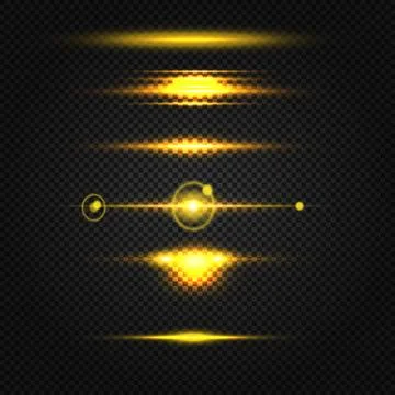 Glowing yellow sun light effects isolated on transparent background. Set of Stock Illustration