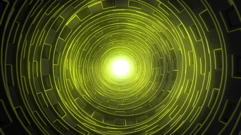 Glowing Yellow Tech Tunnel Loop - Abstract Sci-Fi Light Vortex Stock Footage 348103719
