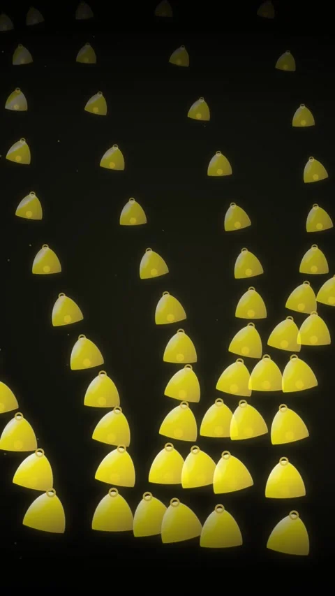 Glowing Yellow Triangle Shapes Arranged in Patterns on Dark Background Stock Footage 346195733