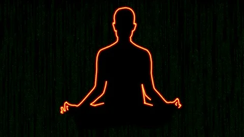Glowing yoga symbol motion graphics with night background Stock Footage 166489265