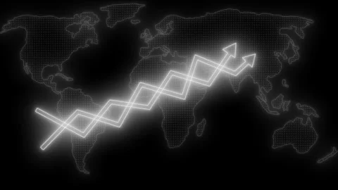 Glowing zigzag arrow over a world map, symbolizing global growth animation Vidéo 316710291
