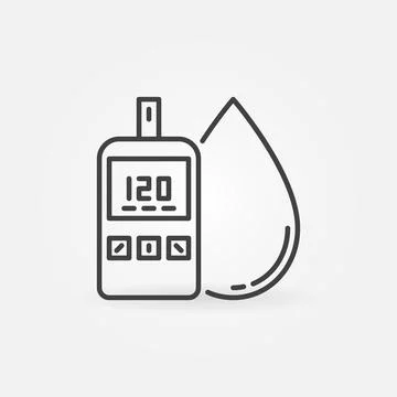 Glucometer with Blood Drop vector Blood Sugar Level concept line icon Illustrazione stock