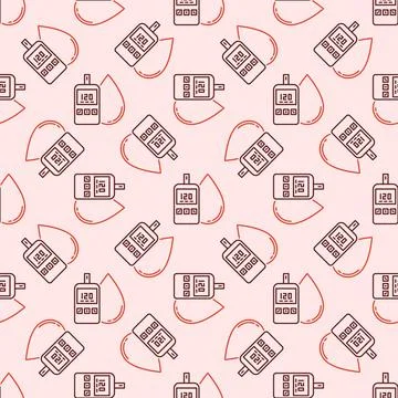 Glucometer with Blood Drop vector concept pink line seamless pattern Illustrazione stock