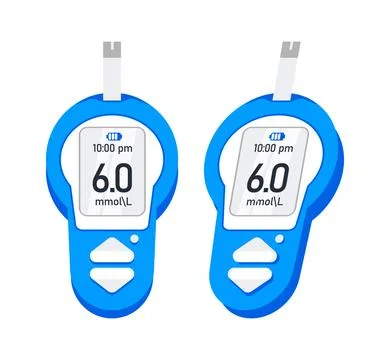 Glucometer. Blood glucose meter, level. Diabetes sugar meter insulin. Vector Illustrazione stock