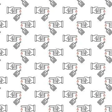 Glucometer Blood Test vector outline seamless pattern Stock Illustration