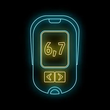 Glucometer displaying blood sugar measurement on neon screen Stock Illustration