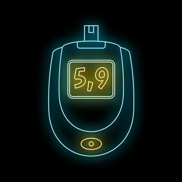 Glucometer displaying glucose level in neon style Stock Illustration
