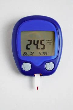 Glucometer with a very high sugar reading on the scoreboard. View from above Stock Photos
