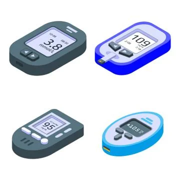 Glucose meter icons set, isometric style Stock Illustration