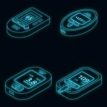 Glucose meter icons set vector neon Illustrazione stock