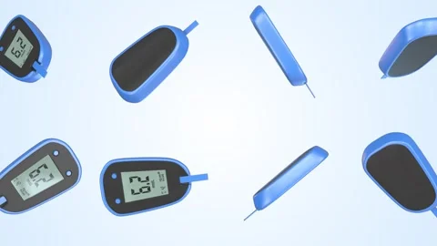 Glucose Meters Falling on a Light Blue Background. Glucometer 3D Animation. 4K Stock Footage 307060451