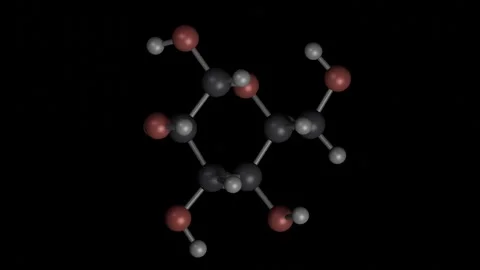 Glucose molecule 3D building and rotating on black, 4K scientific loop Vídeos de archivo 344702029