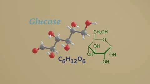 Glucose reducing sugar science molecule 3D render illustration Illustrazione stock