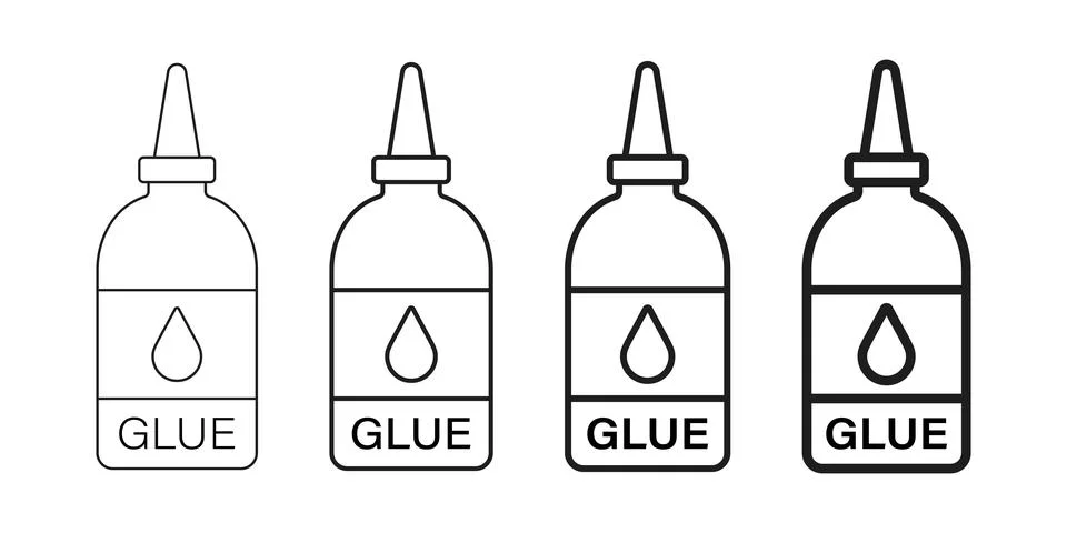 Glue bottle icon set collection in flat outline stroke style. Office supply.. Illustrazione stock