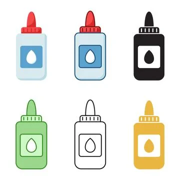 Glue bottle icon set collection in flat style. Office supply vector illustr.. Stock Illustration
