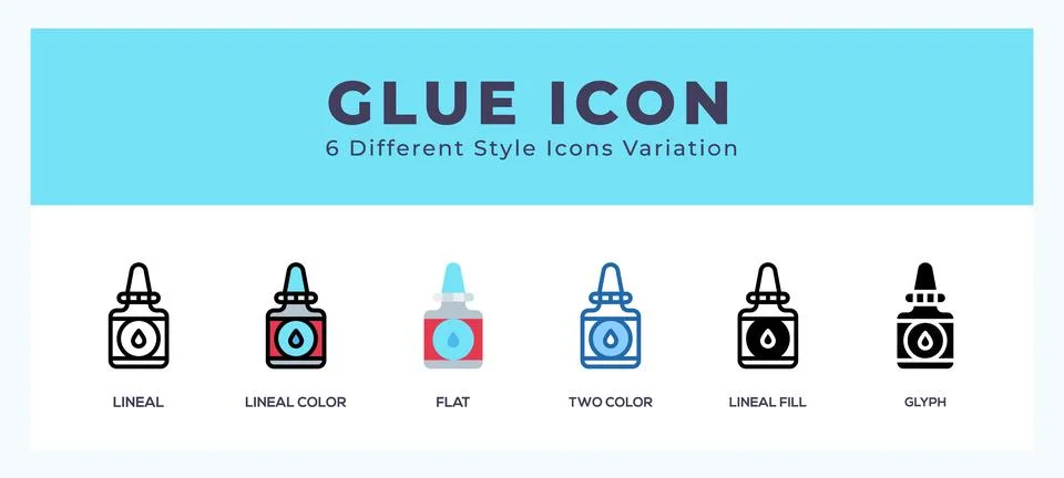 Glue icon set with different styles. Design elements for logo. Vector illus.. Stock Illustration