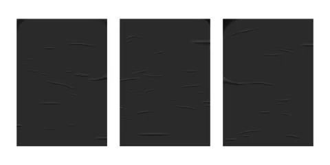 Glued black paper sheet set isolated on white background. Vector realistic Stock Illustration