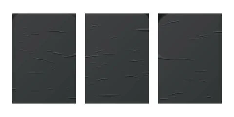 Glued black paper sheet set isolated on white background. Vector realistic Stock Illustration