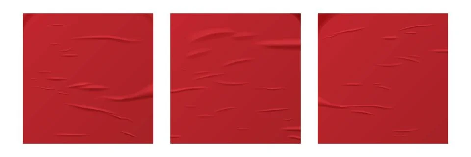 Glued red square paper sheets set. Vector isolated realistic crumpled posters Stock Illustration