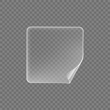 Glued rounded square transparent plastic sticker vector icon, realistic adhesive Stock Illustration