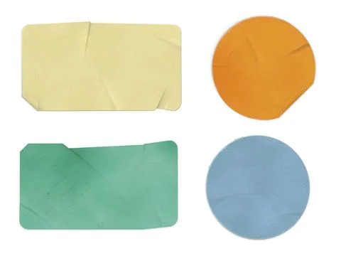 Glued wrinkles rectangular and round old paper sticker vector realistic icons Stock Illustration