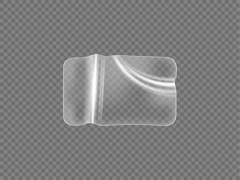 Glued wrinkles rectangular transparent plastic sticker vector icon, realistic Stock Illustration
