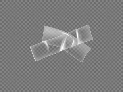 Glued wrinkles rectangular transparent plastic stickers, overlay two crossed Stock Illustration