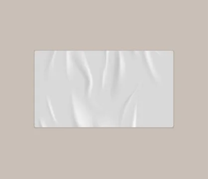 Glued wrinkles rectangular white paper sticker vector realistic icon, label tape Stock Illustration