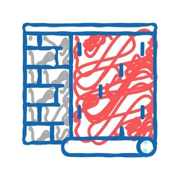 Gluing wallpapper on brick wall icon doodle illustration Stock Illustration
