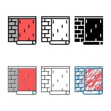 Gluing wallpapper on brick wall types color icon vector Stock Illustration