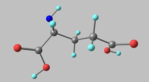Glutamic acid molecular structure isolated on grey Illustrazione stock