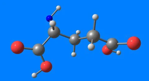 Glutamic acid molecular structure isolated on blue Stock Illustration