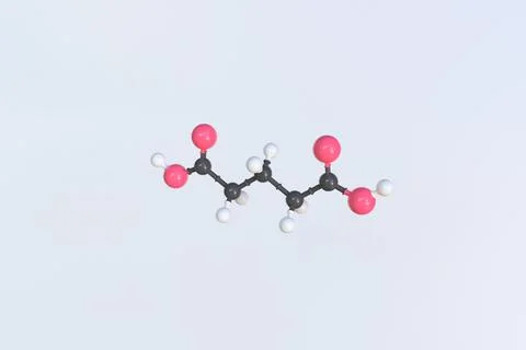 Glutaric acid molecule made with balls, isolated molecular model. 3D rendering Stock Illustration