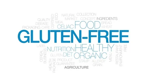 Gluten-free animated word cloud, text design animation. Kinetic typography. Stock Footage 79181443