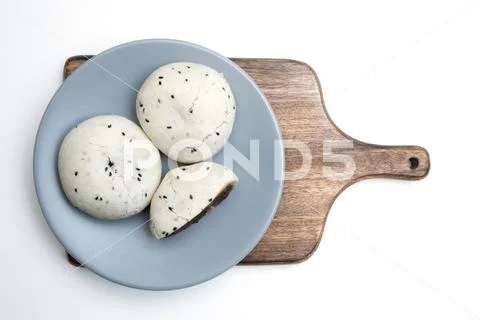 Glutinous rice cake on dish ; white background Stock Photos