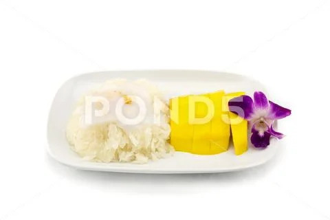 Glutinous rice with mangoes,Thailand, popular sweet food Thai Stock Photos