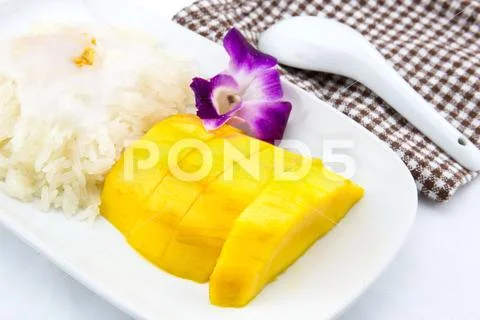 Glutinous rice with mangoes,Thailand, popular sweet food Thai Stock Photos