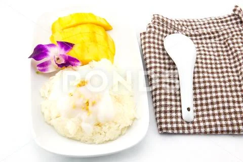 Glutinous rice with mangoes,Thailand, popular sweet food Thai Stock Photos