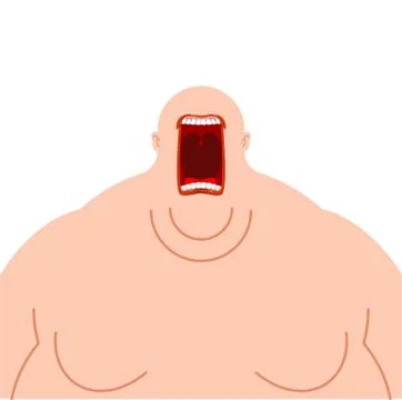 Glutton hungry. Fat man open mouth. fatso heavy eater Illustrazione stock