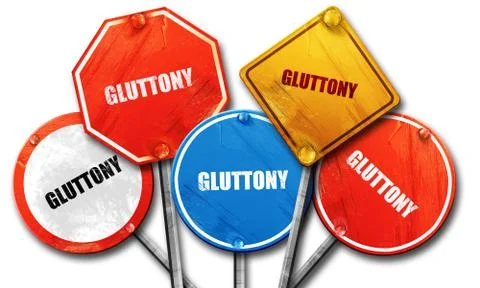 Gluttony, 3D rendering, street signs Illustrazione stock