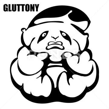 Gluttony. hand drawn vector monochrome outline cartoon character illustration Stock Illustration