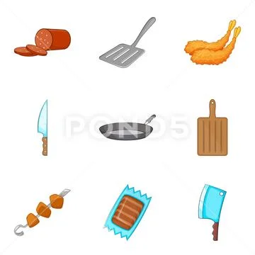 Gluttony icons set, cartoon style Stock Illustration