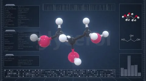 Glycerol molecule with description on the computer screen, 3d rendering Stock Illustration